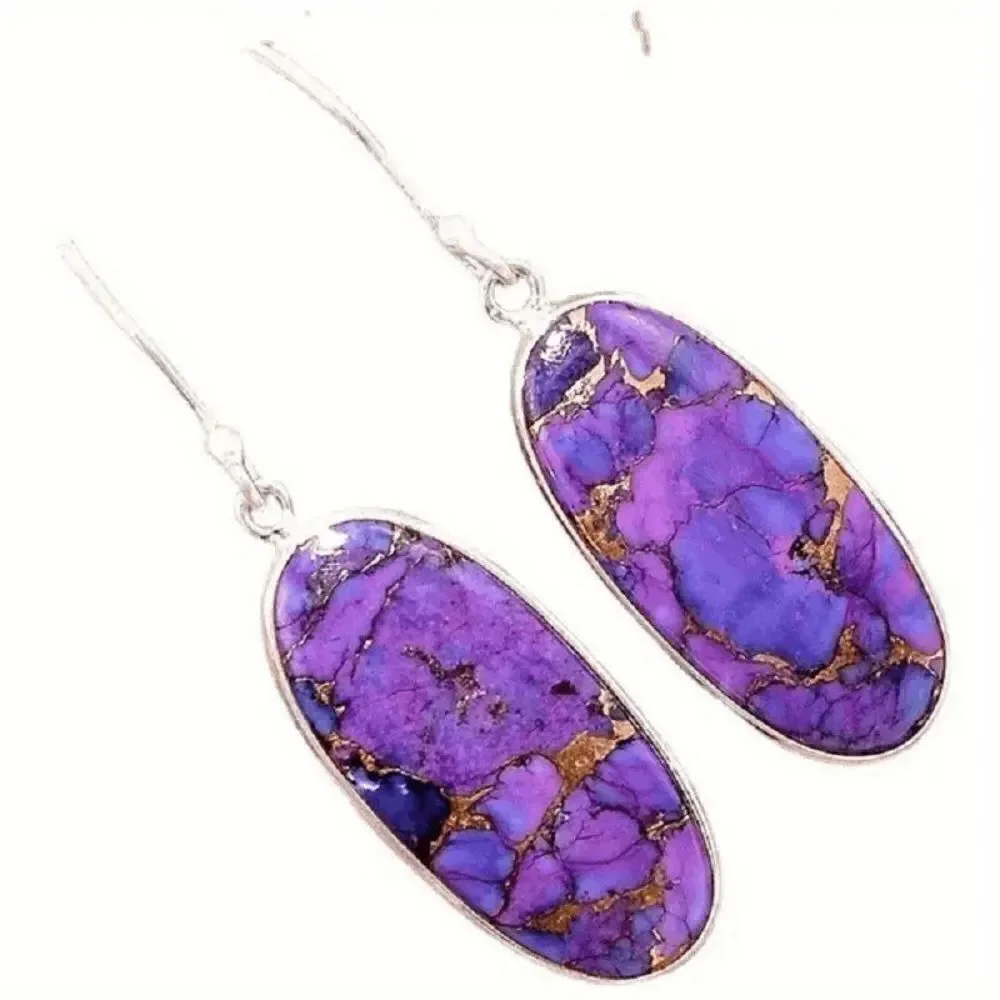 Purple Turquoise Silver Dangle Earrings
